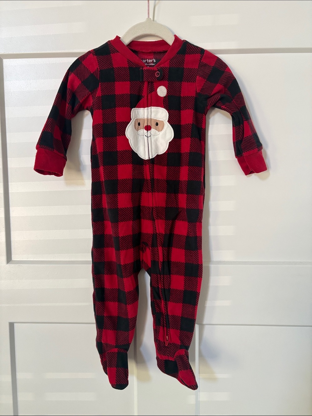 Carter's Red & Black Buffalo Plaid Santa Footed One-Piece Pajama 6-9 Months